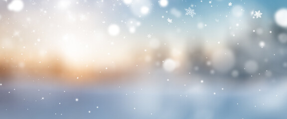 Fototapeta premium snowing and snowflake Serenade background illustration Snowfall Serenade - Delicate Snowflakes Dancing on Blurred Winter Background