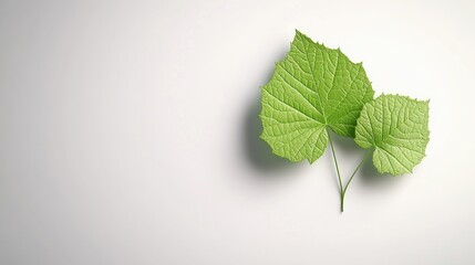 Textured green leaves with a recycling symbol beautifully isolated on a crisp white background in a dynamic 34-angle view