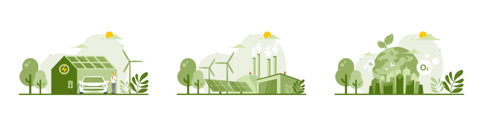 Caring for the environment and using clean green energy, Renewable energy sources net zero emission, Sustainable development goals, Electric vehicle Technology, Photovoltaics system industrial.