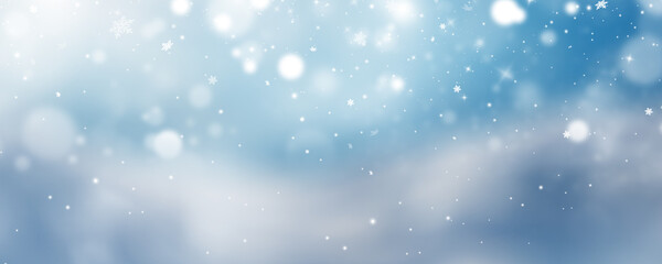 Fototapeta premium snowing and snowflake Serenade background illustration Snowfall Serenade - Delicate Snowflakes Dancing on Blurred Winter Background