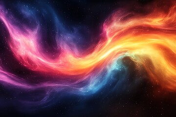 Abstract cosmic nebula with swirling colors and stars.
