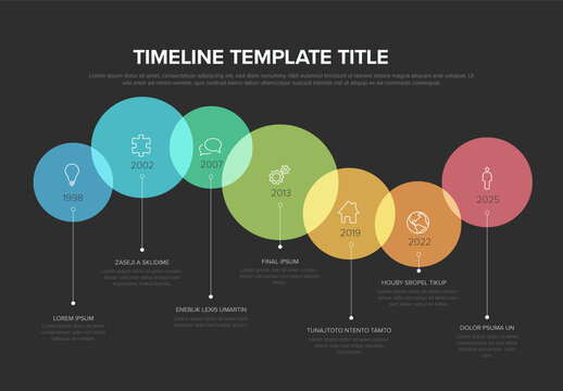 Rainbow color circles on the time line - multipurpose infographic timeline template