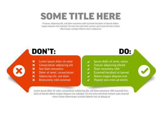 yes no do dont plus minus red and green lists on color arrows with opposite direction