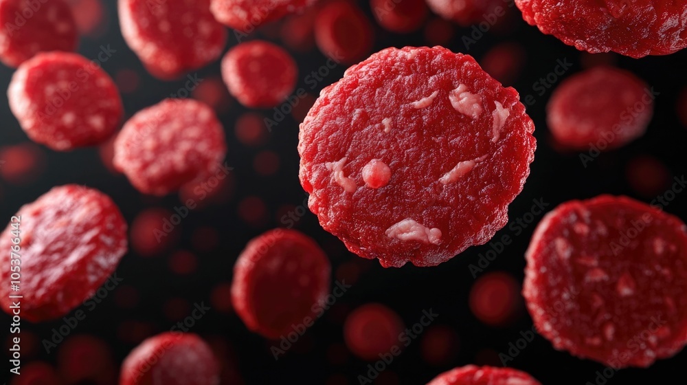 Aufkleber raw meat with bacteria spreading if not properly sanitized deep depth of field abstract image highli