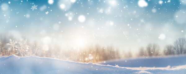 Fototapeta premium snowing and snowflake Serenade background illustration Snowfall Serenade - Delicate Snowflakes Dancing on Blurred Winter Background