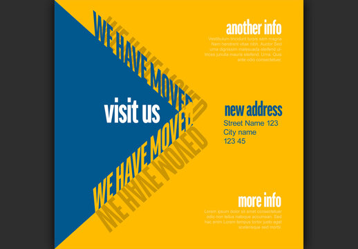 We have moved minimalistic flyer template with blue and yellow text on the straight path