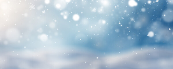Fototapeta premium snowing and snowflake Serenade background illustration Snowfall Serenade - Delicate Snowflakes Dancing on Blurred Winter Background