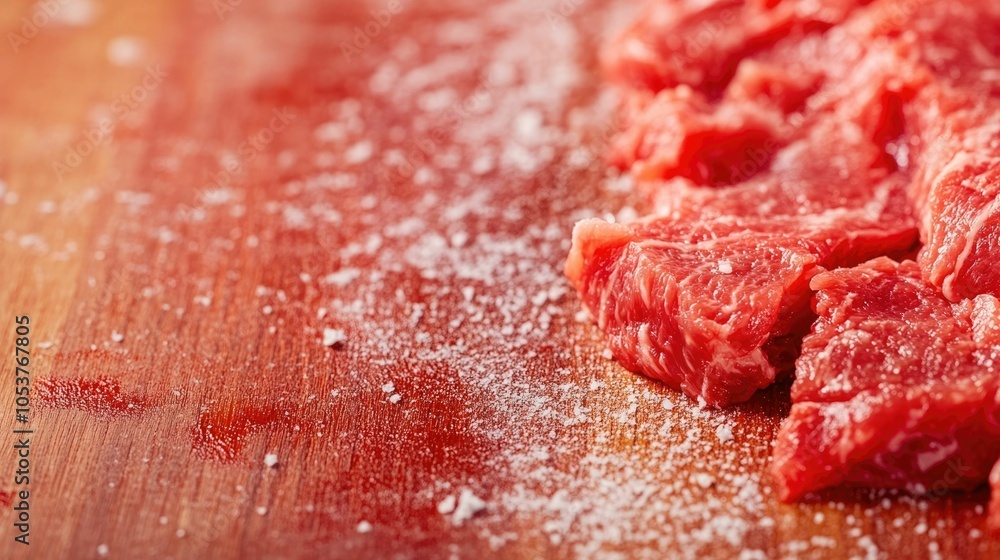 Aufkleber high contrast close up image of bacteria spreading across an unwashed wooden chopping board after cu