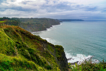 Beautiful coastal path senda de los miradores en Muros de Nalon, Asturias, Spain
