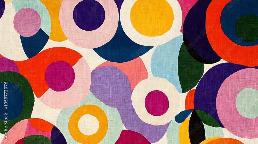 Poster vibrant geometric abstraction with overlapping circular shapes and vibrant colors