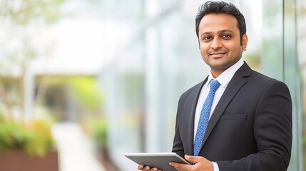 Professional Businessman Holding Tablet Outdoors