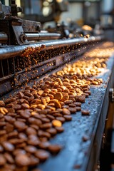 Fototapeta premium Close-up of Dog Food Biscuits on a Conveyor Belt During Production