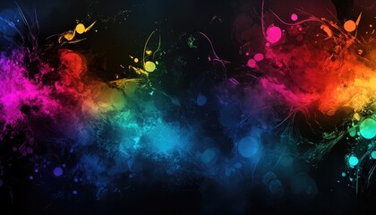 Obraz premium Abstract Watercolor Painting with Rainbow Colors and Black Background