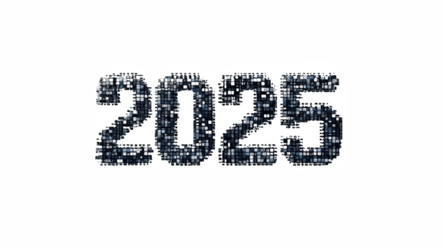 "2025" in a Digital Font Isolated on White, PNG File, Transparent Background