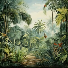 Fototapeta premium Lush Tropical Jungle Landscape with Path - High-Resolution Image