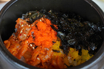 Pollack roe, pickled radish, and seaweed mixed with rice