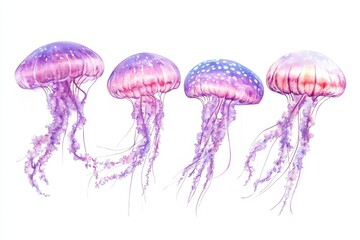 Vibrant Purple Pink Jellyfish Watercolor Illustration on White Background for Aquatic and Nature Designs