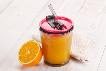 Sweet fresh orange juice in the glass