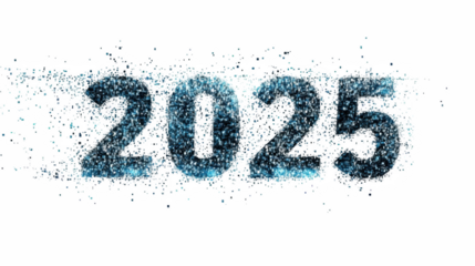 "2025" in a Digital Font Isolated on White, PNG File, Transparent Background