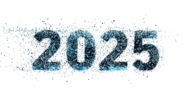 "2025" in a Digital Font Isolated on White, PNG File, Transparent Background