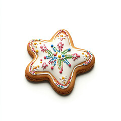 Star Shaped Christmas Cookie with Festive Icing and Sprinkles.