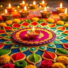 Vibrant Happy Diwali Festival Backgrounds with Diyas, Rangoli Patterns, Deepavali & Fireworks 