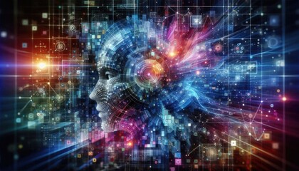 Obraz premium 3D Digital Artwork of Machine Learning with Geometric Grids, Abstract Layers, and Data Clusters, Emphasizing AI Algorithms and Intelligent Computing