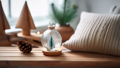 Fototapeta premium 温かい色合いのヴィンテージテクスチャと小さな木製スレッドが作る冬の風景