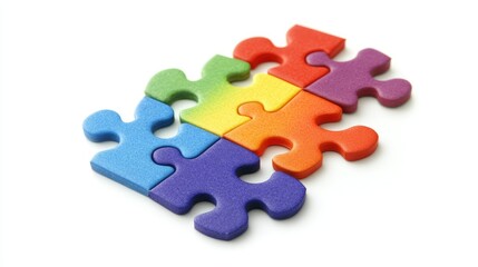 Fototapeta premium Puzzle pieces spread out and isolated on a white background, perfect for visuals related to challenges and solutions.