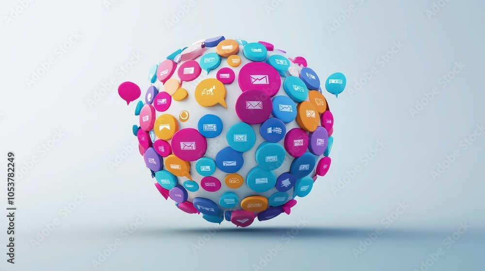 Aufkleber A 3D globe made of colorful chat bubbles representing communication and social media.