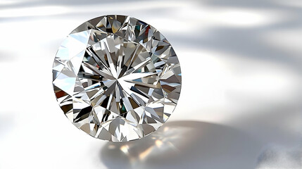 A Close-up of a Sparkling Diamond with Facets Reflecting Light on a White Surface