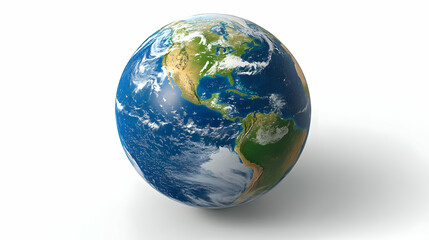 3D Render of Earth with a Focus on North and South America, Showing Ocean Currents and Cloud Formations, Against a White Background