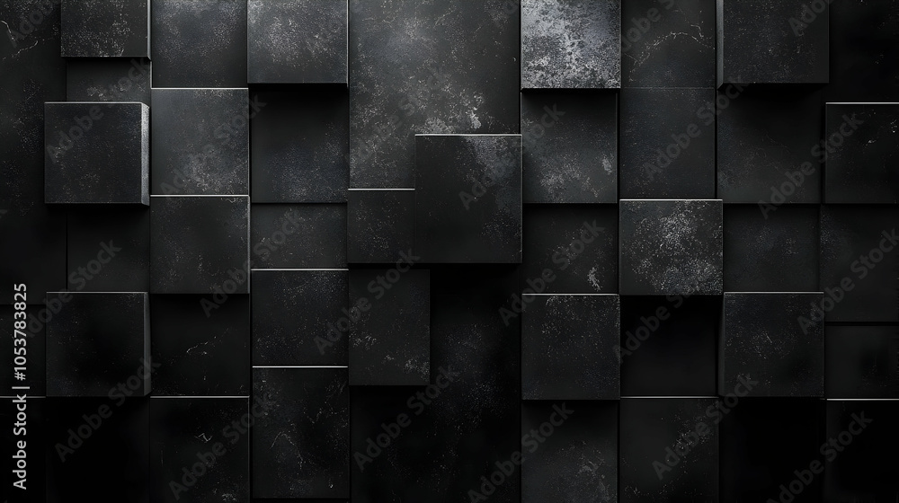Poster abstract 3d render of black textured squares forming a geometric pattern