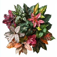 Naklejka premium inhouse plants, distinctly coloured flowers and leaves