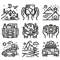 Fototapeta premium Solo Travel outline icon set