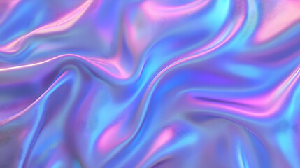 Obraz premium Abstract 3D Holographic Background with Wavy Purple and Blue Iridescent Fabric