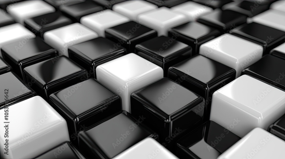 Fototapete a striking black and white monochrome 3d cubes pattern, with a blank central space for text or produ