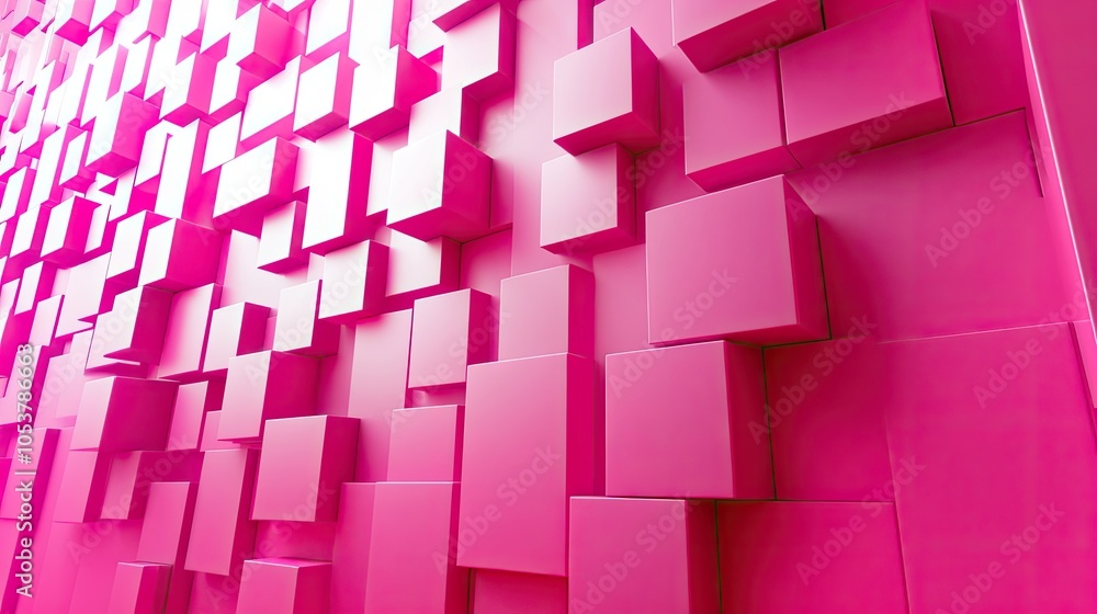 Fototapete a vibrant pink monochrome background with 3d cubes arranged in a dynamic pattern, perfect for text o