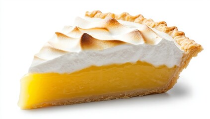 Slice of Lemon Meringue Pie Isolated on White Background