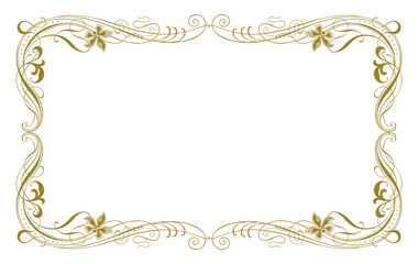 Frame floral vintage, greeting card, wedding invitation, decorative ornate golden retro border, vector illustration isolated on white