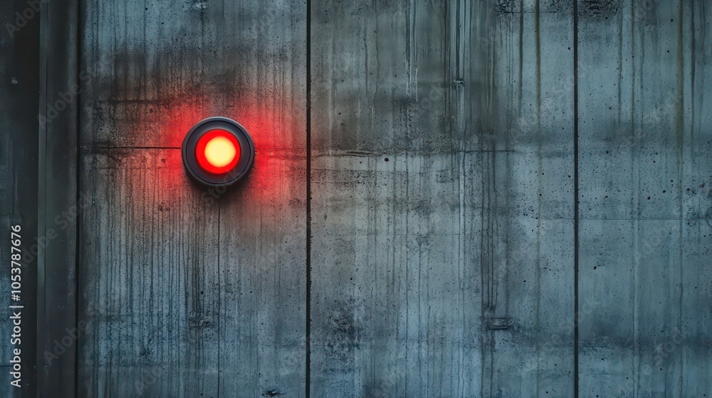 Poster a circular light fixture illuminates a textured concrete wall.