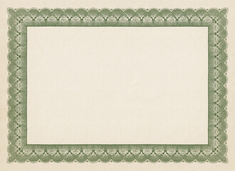 Retro certificate, treasury bond, diploma or photo frame border on blank vintage paper.