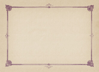 Retro certificate, diploma or photo frame border on blank vintage paper.