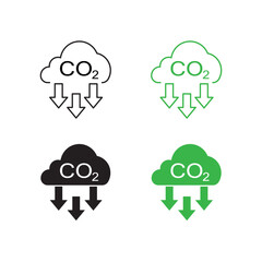 Cloud CO2 emission reduction icon isolated on white background. Green ecology environment improvement concept. Stop global warming environment pollution. Flat vector illustration. 
