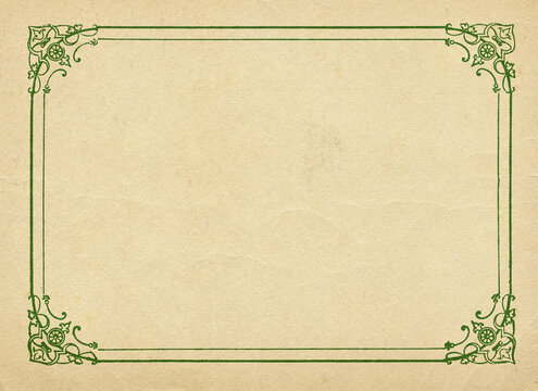 Retro certificate, diploma or photo frame border on blank vintage paper.
