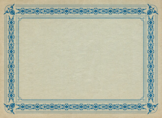 Retro certificate, diploma or photo frame border on blank vintage paper.