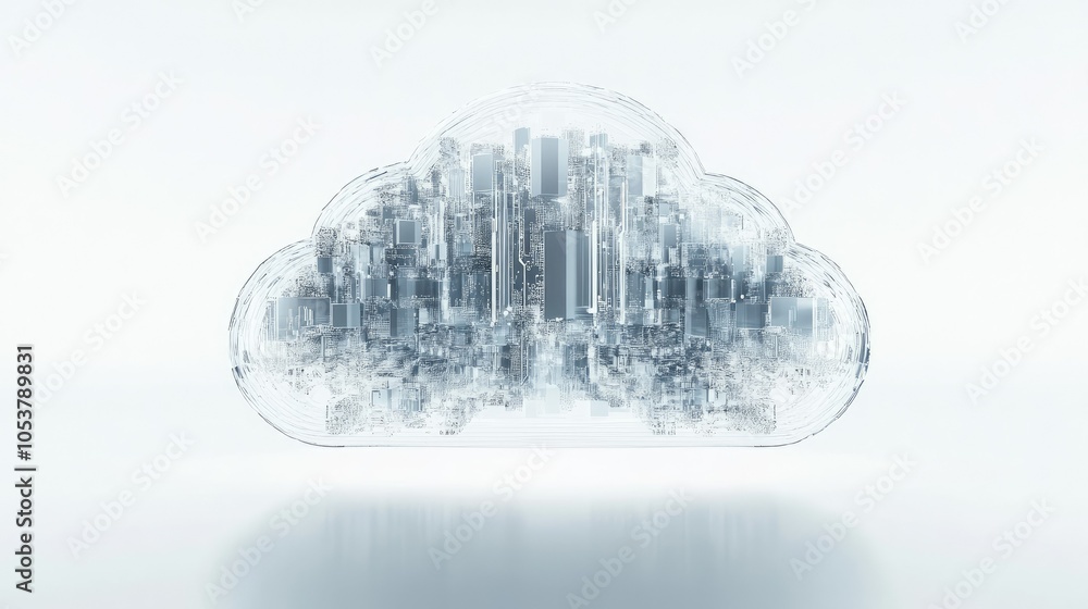 Poster secure data cloud symbol with encryption code details, front view, on white