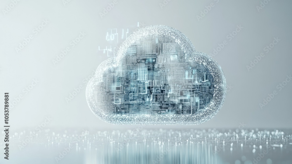 Poster secure data cloud symbol with encryption code details, front view, on white