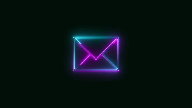 message icon. Neon line message icon with neon circle animation on black background. Indicates message, letter, news icon. Neon animation 4k video