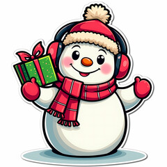 Festive Snowman with Gift - Cute Holiday Sticker